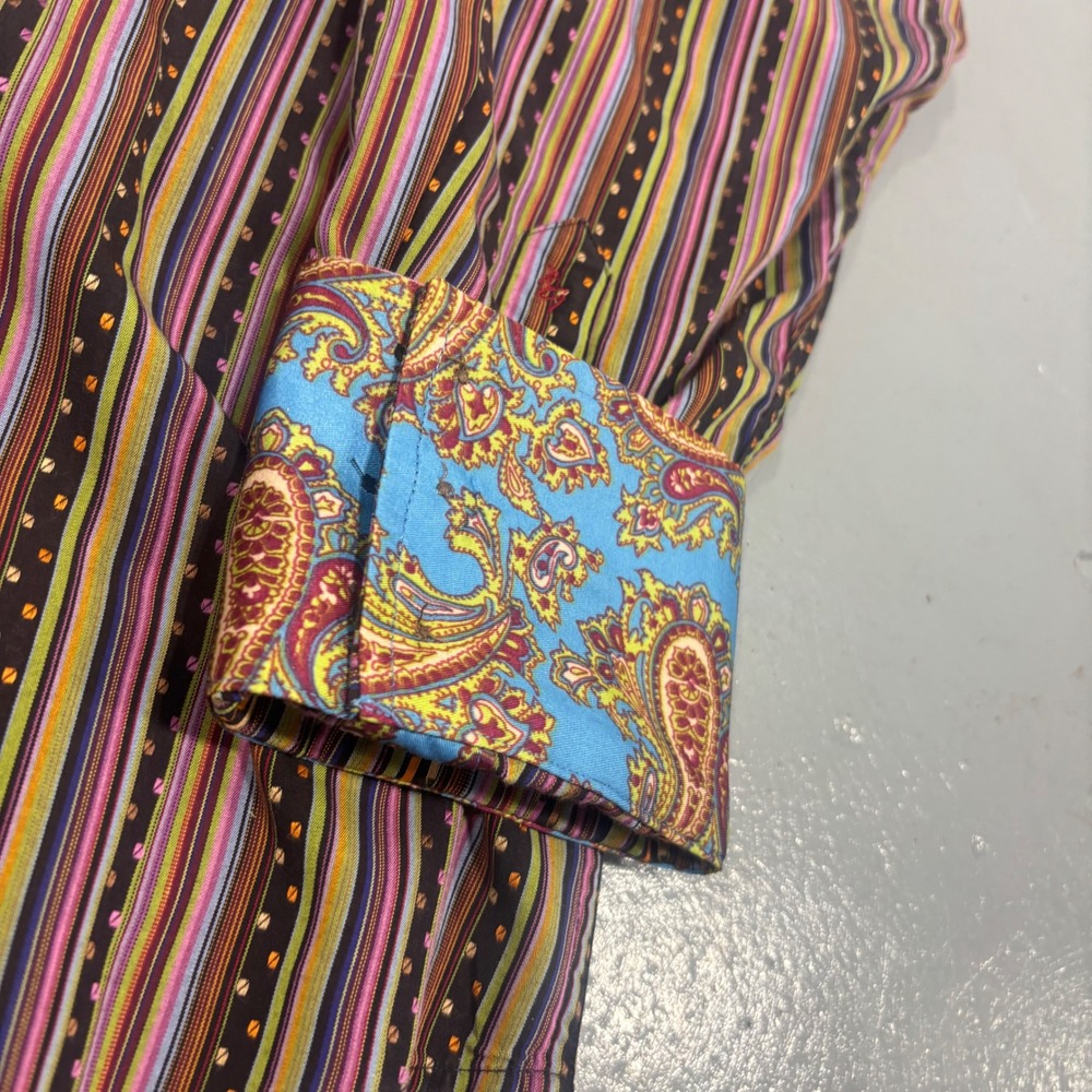 Robert Graham Mens XL Long Sleeve Striped Button Down Shirt Paisley Cuffs - Picture 4 of 7